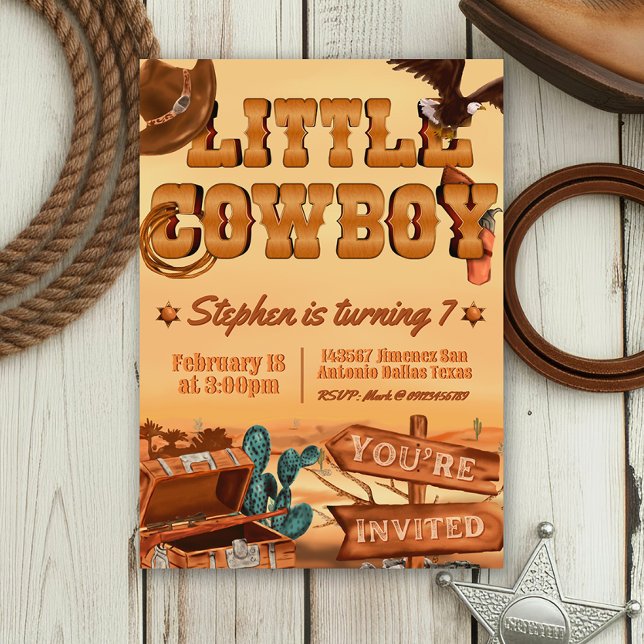 Convite Aniversário do Pequeno Cowboy (Little Cowboy -  Boy Birthday Invitation)