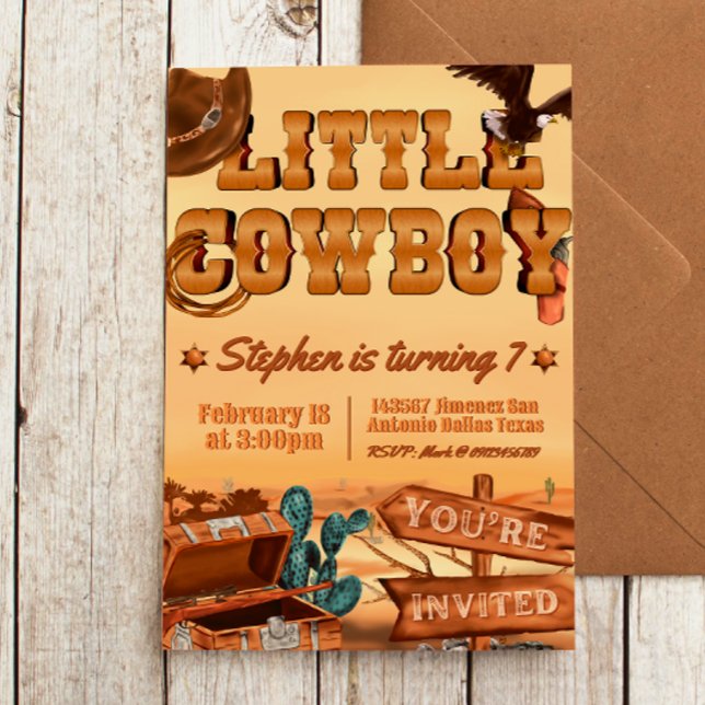 Convite Aniversário do Pequeno Cowboy (Little Cowboy -  Boy Birthday Invitation)