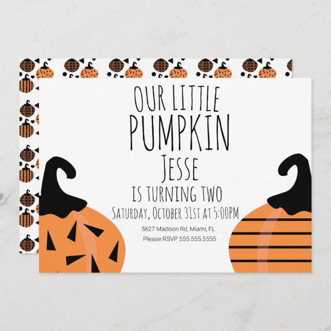 Convite Aniversário do Pequeno Halloween Pumpkin (Frente/Verso)