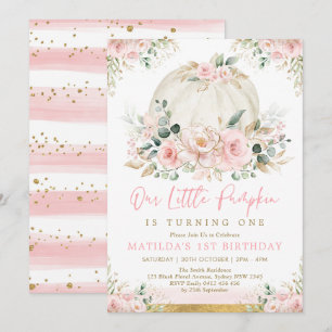 Convite Aniversário do Pequeno Pumpkin Blush Floral Rosa Q
