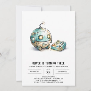 Convite Aniversário do Pequeno Robô Desenhado