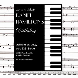 Convite Aniversário do Piano Negro e Branco