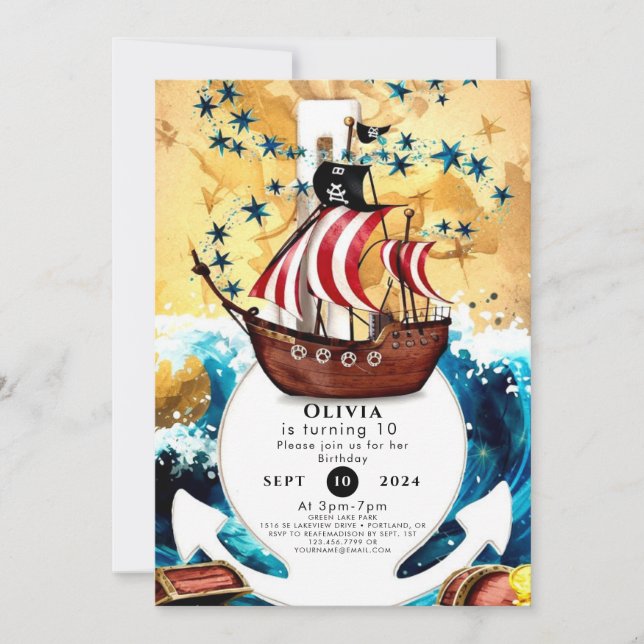 Convite Aniversário do Pirata da Criança Simples (Frente)