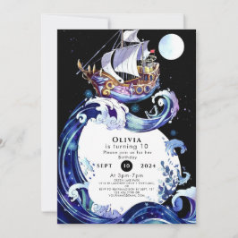 Convite Aniversário do Pirata de Barcos de Aquarela