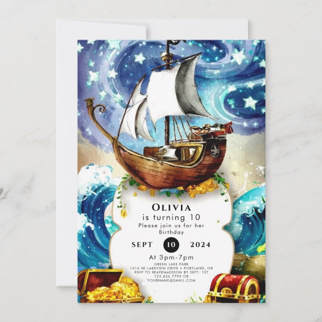 Convite Aniversário do Pirata de Barcos para Crianças (Frente)