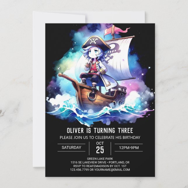 Convite Aniversário do Pirata de Modelo Encantado (Frente)