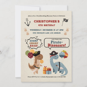 Convite Aniversário do Pirata do Dinossauro do Stomp Chomp