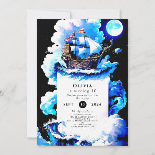 Convite Aniversário do Pirata do Mar Whimsical Editável