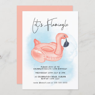 Convite Aniversário do Piscina do Partido Flamingo Flaming
