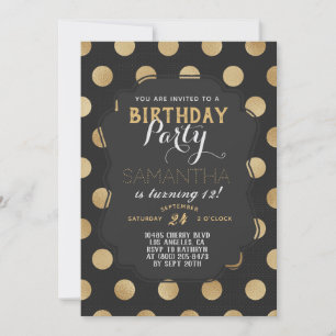 Convite Aniversário do Polkadot Dourado