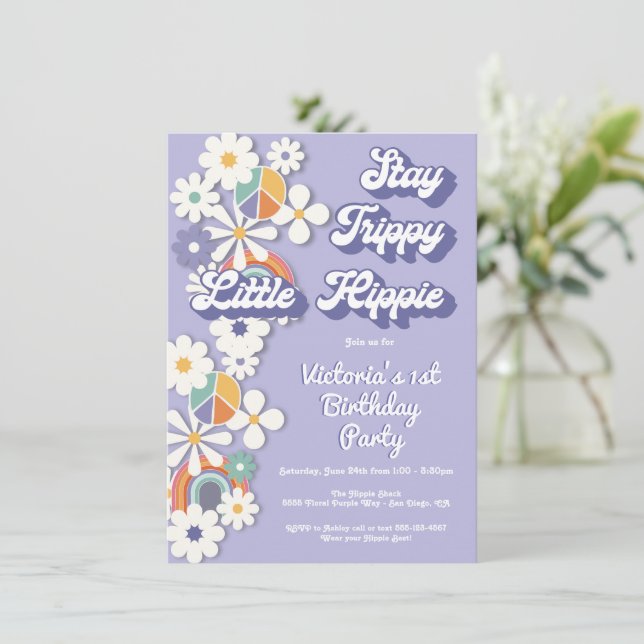 Convite Aniversário do Povo e Paz de 1970 de Hippie 1960 (Em pé/Frente)