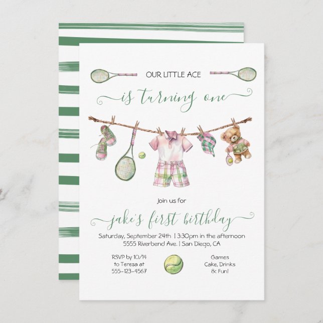 Convite Aniversário do Preppy Tênis Boy virando um (Frente/Verso)