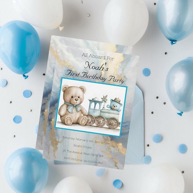 Convite Aniversário do Primeiro Ano (All Aboard First Birthday Party Invitation)