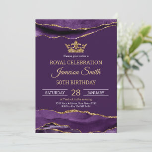 Convite Aniversário do Príncipe Roxo Dourado Real