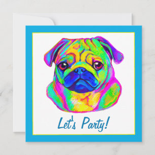 Convite Aniversário do Pug in Colors