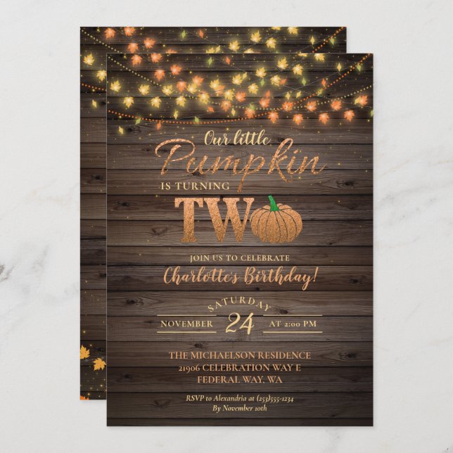 Convite Aniversário do Pumpkin Autumn Rustic Fall Country (Frente/Verso)