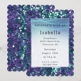 Convite Aniversário do Purple Aqua Sparkle Glitzy Sereia