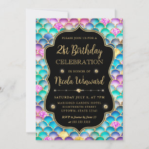 Convite Aniversário do Quadro de Escala de Sereia Iridesce