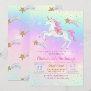 Convite Aniversário do Rainbow Floral Magical Unicorn Gir