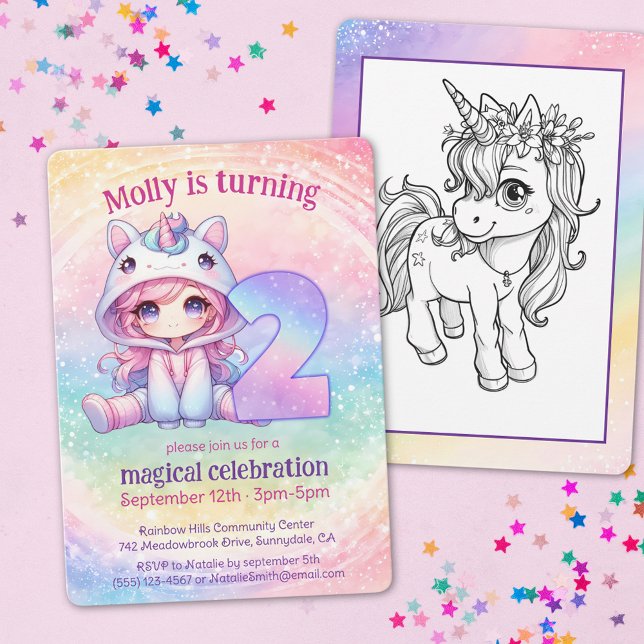 Convite Aniversário do Rainbow Magical Chibi Unicorn (Criador carregado)