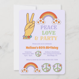 Convite Aniversário do Rainbow Retro Hippie Peace Love Par