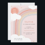 Convite Aniversário do Rainbow, Sun e Clouds Kid Base rosa<br><div class="desc">Um convite de aniversário infantil para a festa do Rainbow.</div>