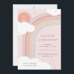 Convite Aniversário do Rainbow, Sun e Clouds Kid Base rosa<br><div class="desc">Um convite de aniversário infantil para a festa do Rainbow.</div>