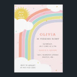 Convite Aniversário do Rainbow, Sun e Clouds Kid Rosa1<br><div class="desc">Um convite de aniversário infantil para a festa do Rainbow.</div>