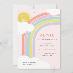 Convite Aniversário do Rainbow, Sun e Clouds Kid Rosa1