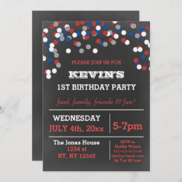 Convite Aniversário do Red White Blue Confetti