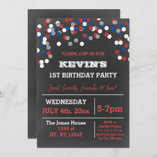 Convite Aniversário do Red White Blue Confetti