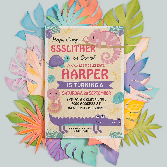 Convite Aniversário do Réptil da Rapariga do Scales and Ta (Criador carregado)