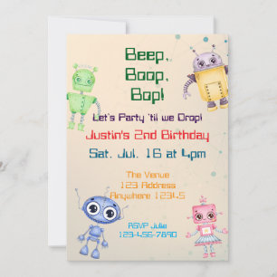 Convite Aniversário do Robô Beep Boop Bop