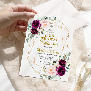 Convite Aniversário do Rosa púrpura e rosa pincelado em qu