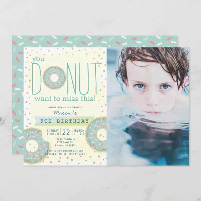 Convite Aniversário do rosquinha Green x Dourado Photo Boy (Frente/Verso)