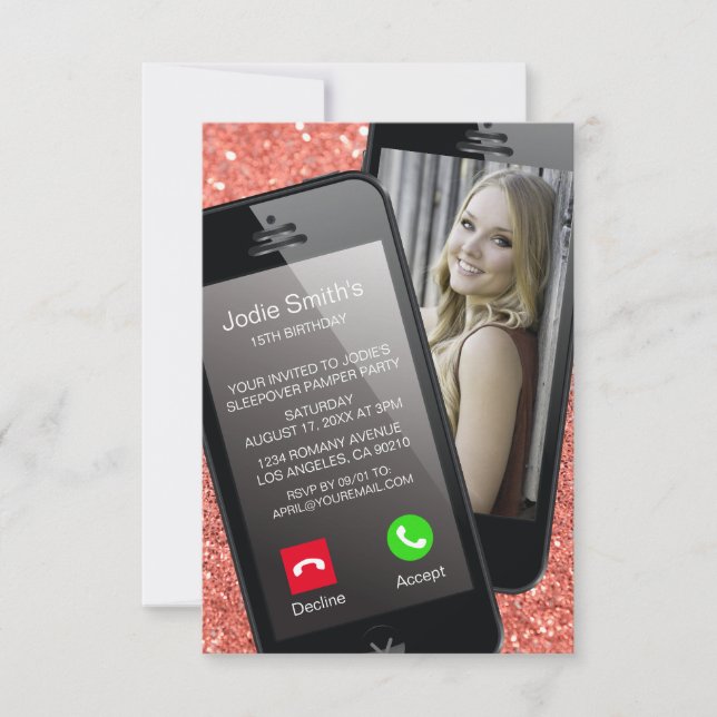 Convite Aniversário do Selfie Phone Photo Teenager Pink (Frente)