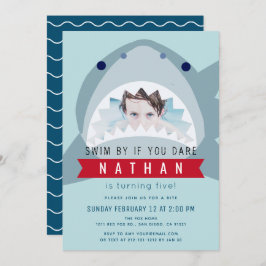 Convite Aniversário do Shark Light Blue Piscina Boy