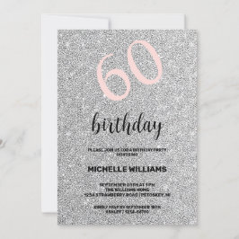 Convite Aniversário do Silver Glitter Black Blush Calliogr