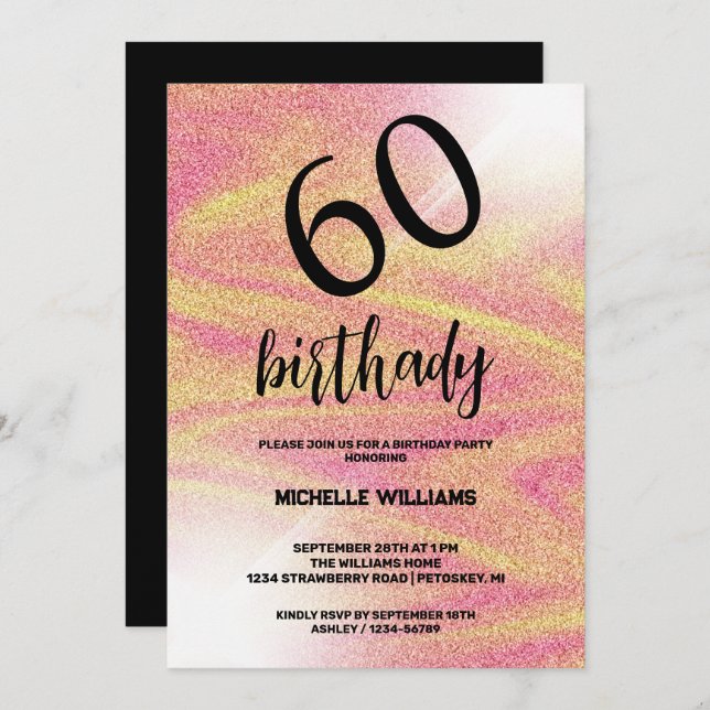 Convite Aniversário do Silver Glitter Coral Calliographic (Frente/Verso)