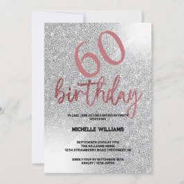 Convite Aniversário do Silver Glitter Coral Calliographic