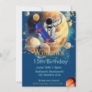 Convite Aniversário do skate, Astronauta Aniversário, Espa