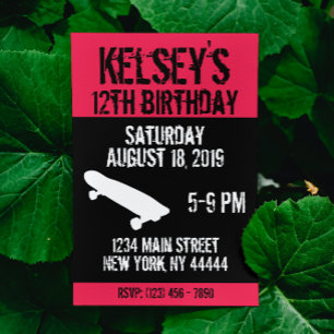 Convite Aniversário do skate cor-de-rosa, conselho Skate,