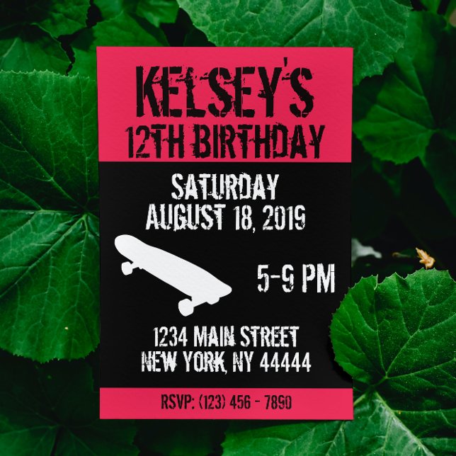 Convite Aniversário do skate cor-de-rosa, conselho Skate,  (Criador carregado)