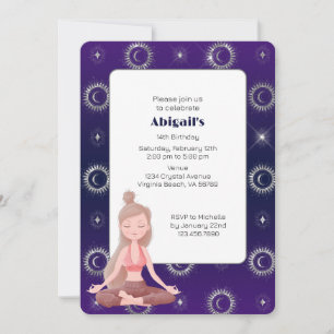 Convite Aniversário do Sol Místico Roxo e Meditação Lua