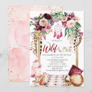 Convite Aniversário do Sonho de Boho Dourado Rosa