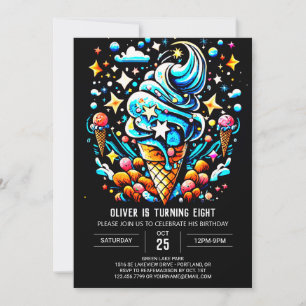 Convite Aniversário do Sorvete de Menino Bonito Editável d