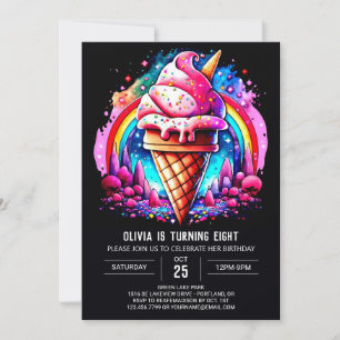 Convite Aniversário do Sorvete de Scoop Personalizado Eleg