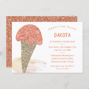 Convite Aniversário do sorvete   Moderno Rosa Sueco