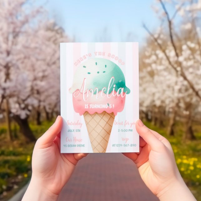 Convite Aniversário do Sorvete Rosa (Criador carregado)
