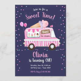 Convite Aniversário do Sorvete Truck Horário Rosa